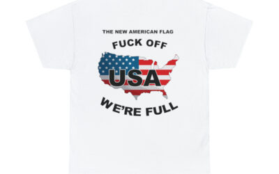 New USA Flag Unisex Heavy Cotton Tee Printed on Back – White